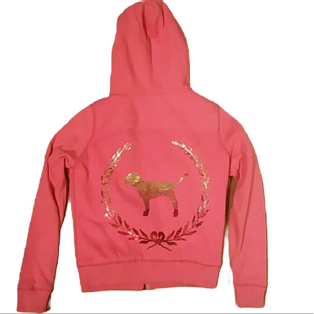 VINTAGE Victoria's Secret SEQUIN BLING Love Pink Bling hoodie Sweater BEDAZZLED - Picture 4 of 10
